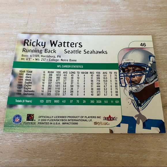 Ricky Watters RB Seahawks 2000 Card - Picture 3 of 4